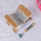 Grey Sequence Sawab-E-Jariya Hamper featuring a glittery gold and grey resin Rehal and matching Tasbeeh case with tassel, ideal Quran gift set.
