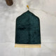 Close-up of Green Kids Dome Prayer Rug with dome shape and tassels; soft, foldable, and ideal for young children's daily prayers.