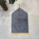 Gray Kids Dome Janamaz - Kids Dome Prayer Rug with soft velvet texture and golden tassels, laid flat on a white floor for detailed view.