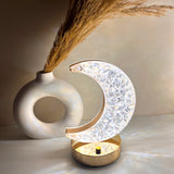 Crystal Touch Moon Lamp with acrylic crescent design beside a modern vase, perfect for Ramadan gifts and elegant home lighting.