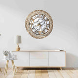 Ivory Radiance Clock - Timeless Design | Elegant Decor wall clock with gold accents and marble-style face, mounted above a modern white console in a minimalist living space.