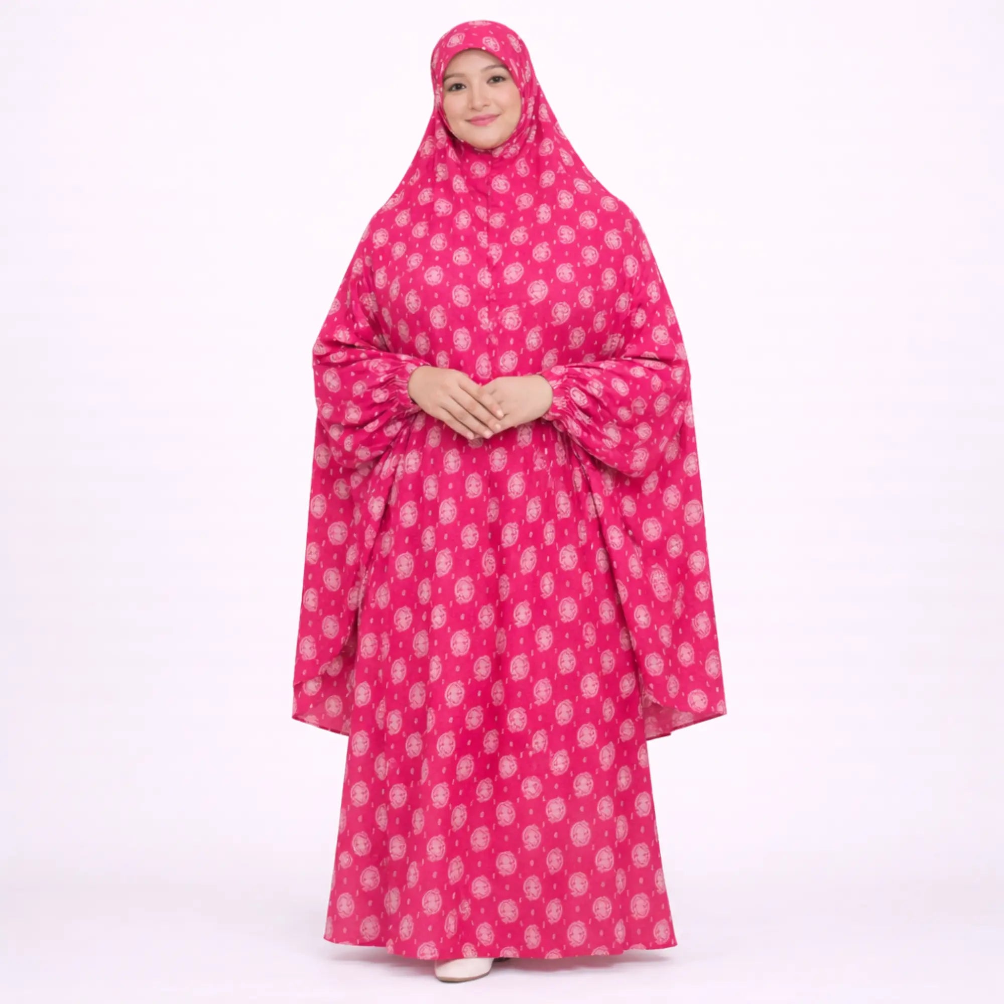 Pink floral printed cotton prayer dress for women Main image