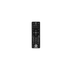 Black remote control with buttons on a white background