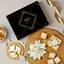 Kaju Katli & Moong Dal Barfi Combo - 400g box with diamond-cut Kaju Katli and square Moong Dal Barfi on wooden trays, ideal Indian sweets gift set.