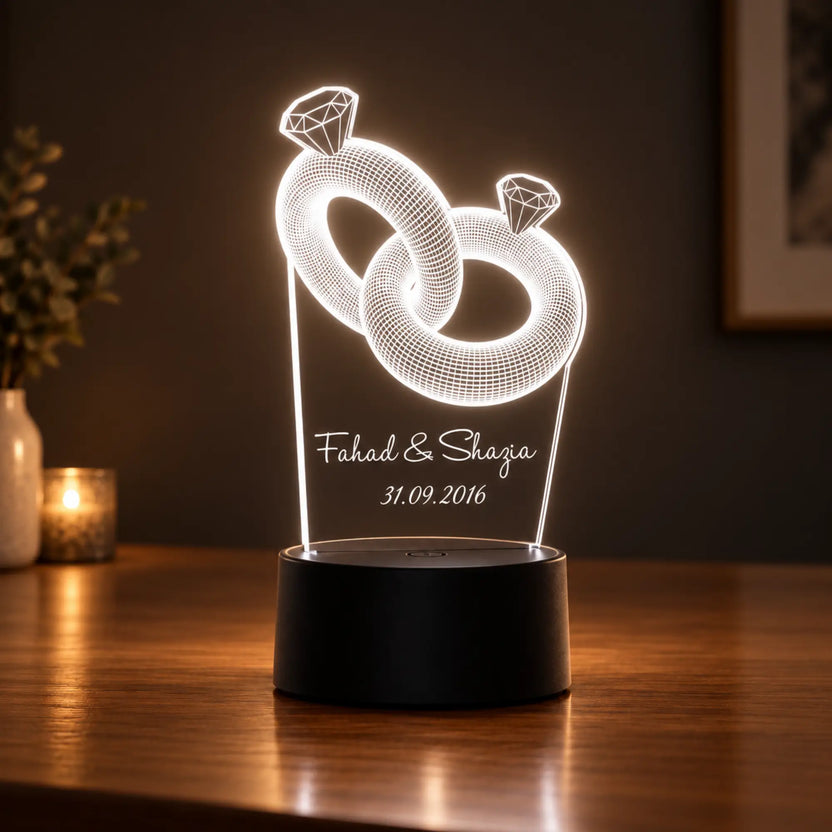 Couple Ring Personalized LED Lamp - Black Base Main image