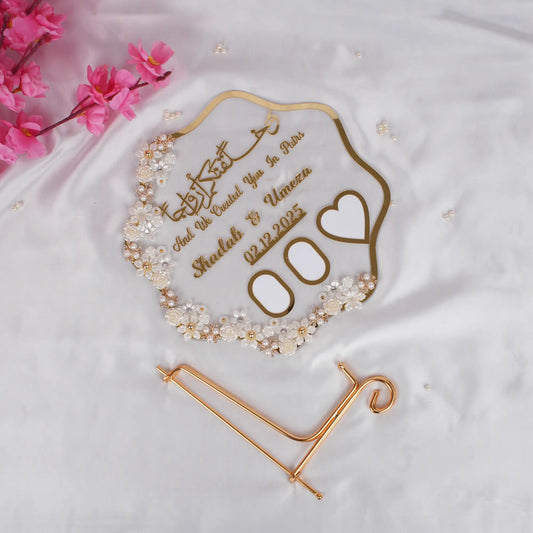 Elegant Lulu-al-Noor Star Shape Thumb Printing Frame with gold stand, ideal for Nikah events and wedding keepsakes from Hadiyah Gifting.
