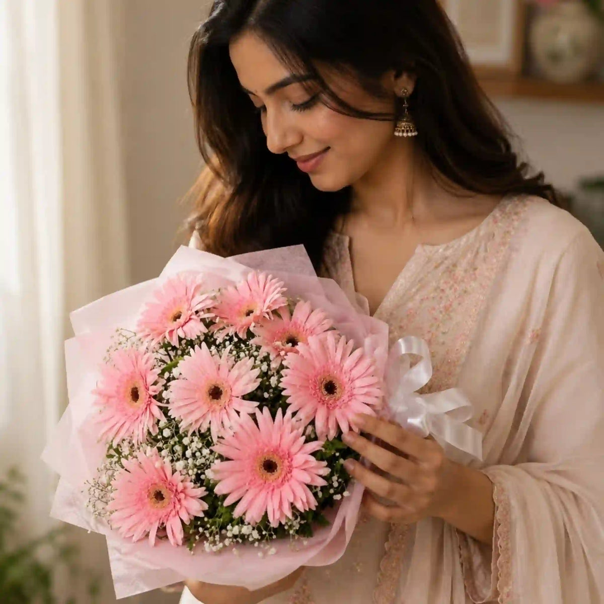 Magic Of Love Pink Floral Bouquet — detail of the flowers and wrapping