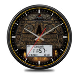 Islamic Wall Clock featuring Al-Fatiha branding, Kaaba artwork, and digital Azan time display, ideal for spiritual home settings.