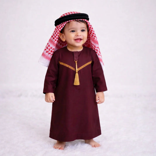 Maroon Omani Thobe Set for Baby Boy