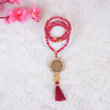 Maroon Flakes Sawab-E-Jariya Hamper – red crystal Tasbeeh with 100 beads and gold tassels, spiritual gift component