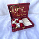 Bridal Edition Maroon Meher Box with personalized names, roses, and pouch; a luxurious keepsake for wedding ceremonies.