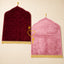 Couple Janamaz Set Gift in maroon and pink with dome design and heart motif, ideal for Islamic wedding or bridal gifts.