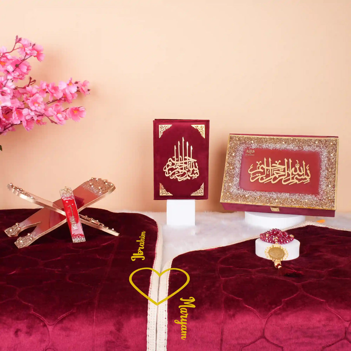 Maroon Sequence Couple Ibadah Set