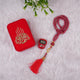 Red Velvet Tasbeeh Combo includes a pearl tasbeeh, digital counter, and decorative velvet box with golden Islamic script. Great for spiritual gifting.