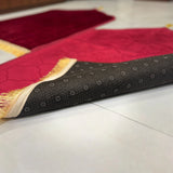 Backside of Maroon Dome Couple Janamaz showing anti-slip dotted base and golden fringe, combining elegance with functionality for daily prayer.