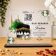Personalized Hajj Mubarak display with Kaaba image on a wooden surface with flowers.