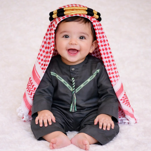 Mehendi Green Omani Thobe Romper Set for Baby Boy