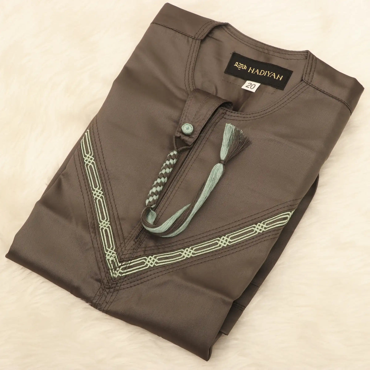 Charcoal Green Thobe Romper for Baby Boys
