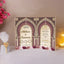 Meher-e-Zareen Nikah Nama with gold and maroon Islamic arch design, personalized for Akhtar & Fateema, ideal for wedding ceremony gifts.