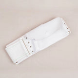 White Men's Ihram Belt - Hajj & Umrah Essential featuring secure compartments and elastic waistband for comfort and convenience.