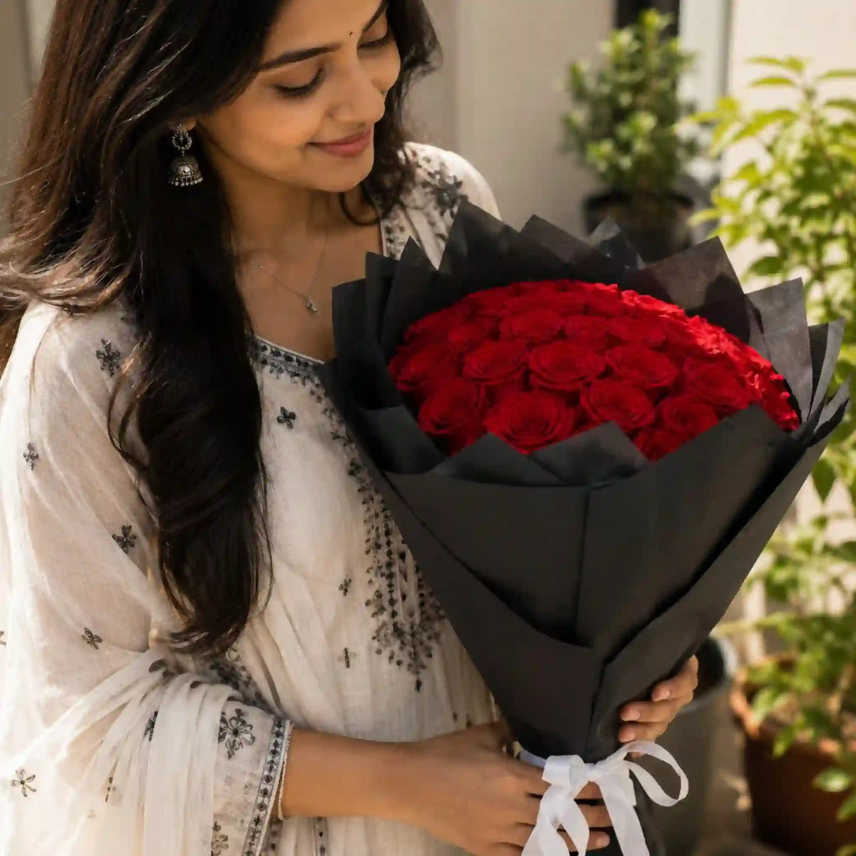Mesmerizing Red Roses Bouquet — full bouquet view