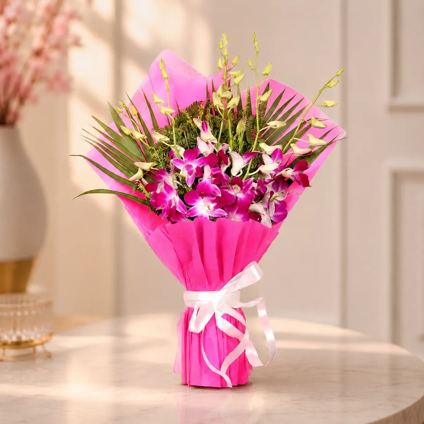 Mesmerizing Purple Orchid Bouquet — fresh flower bouquet | Hadiyah Gifting Main image