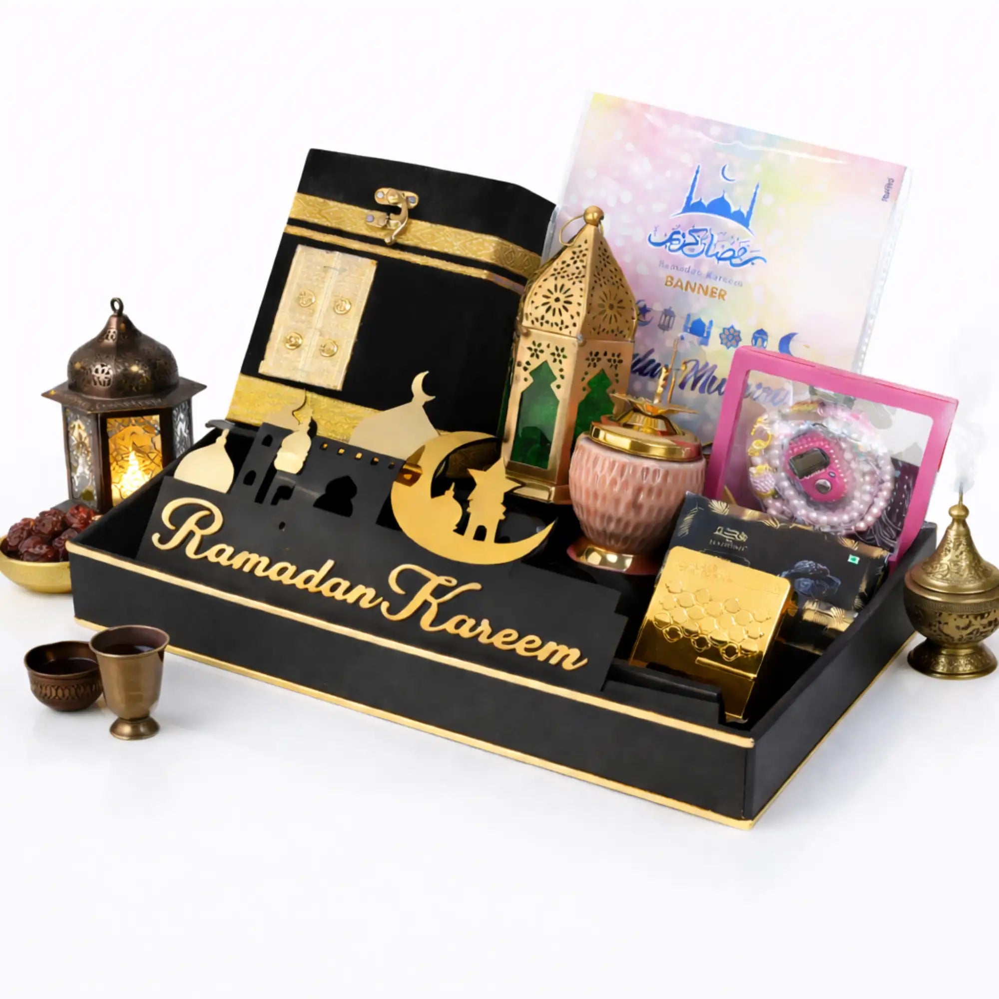 Ramadan gift box with decor, treats, and festive accents for celebration Main image