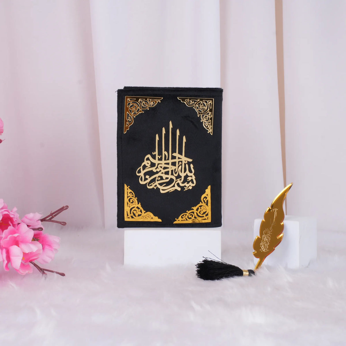 Mini Quran with Velvet Cover & Feather Bookmark