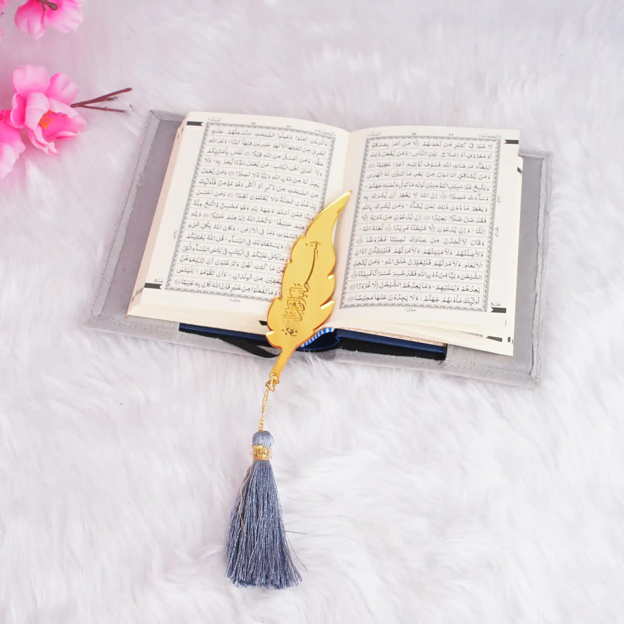 Grey Mini Quran with Feather Bookmark Secondary image