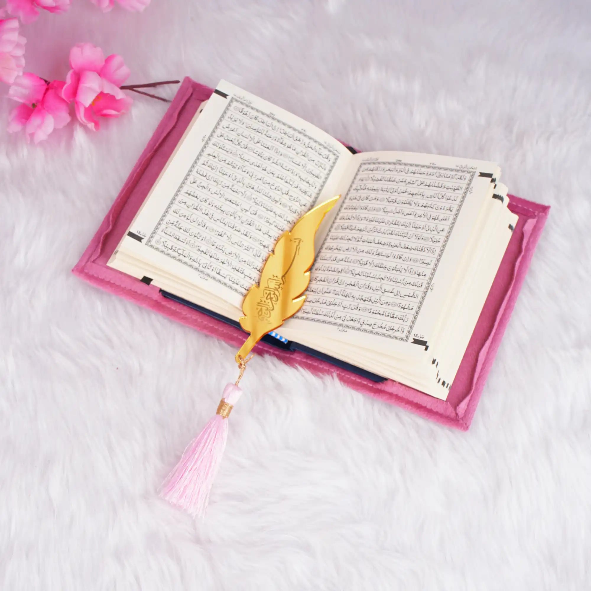 Pink Mini Quran with Feather Bookmark Secondary image