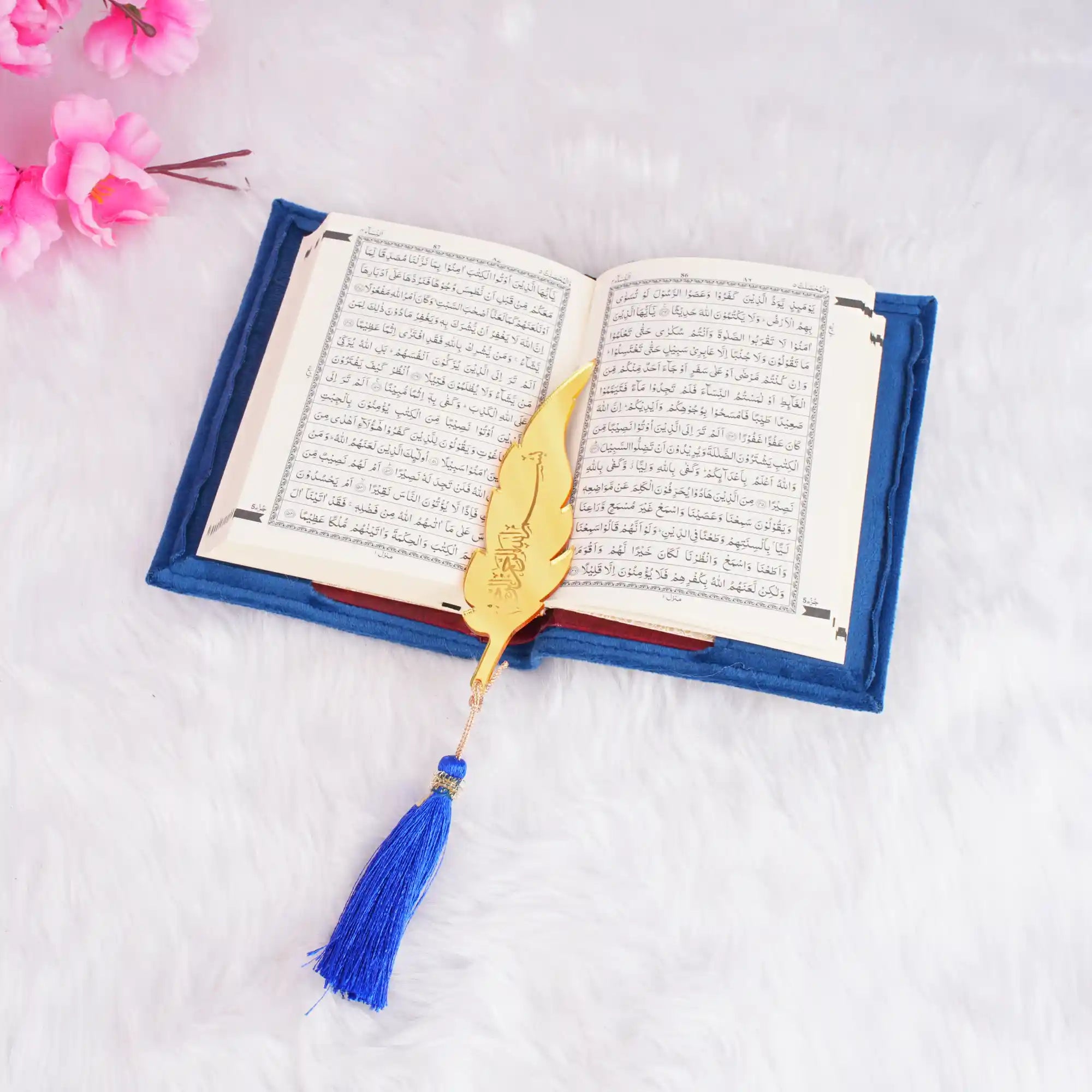 Blue Mini Quran with Feather Bookmark Secondary image