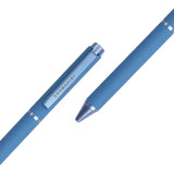 Two blue pens with silver accents on a white background