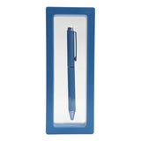 Blue pen in a matching blue box on a white background
