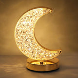 Crystal Touch Moon Lamp with golden base and glowing crescent design, perfect for Islamic gifts and elegant home lighting.