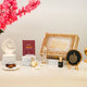 Spiritual Mubarak Moments Ramadan Gift Box with decorative Islamic items, prayer book, and LED lamp, ideal for Ramadan blessings and gifting.