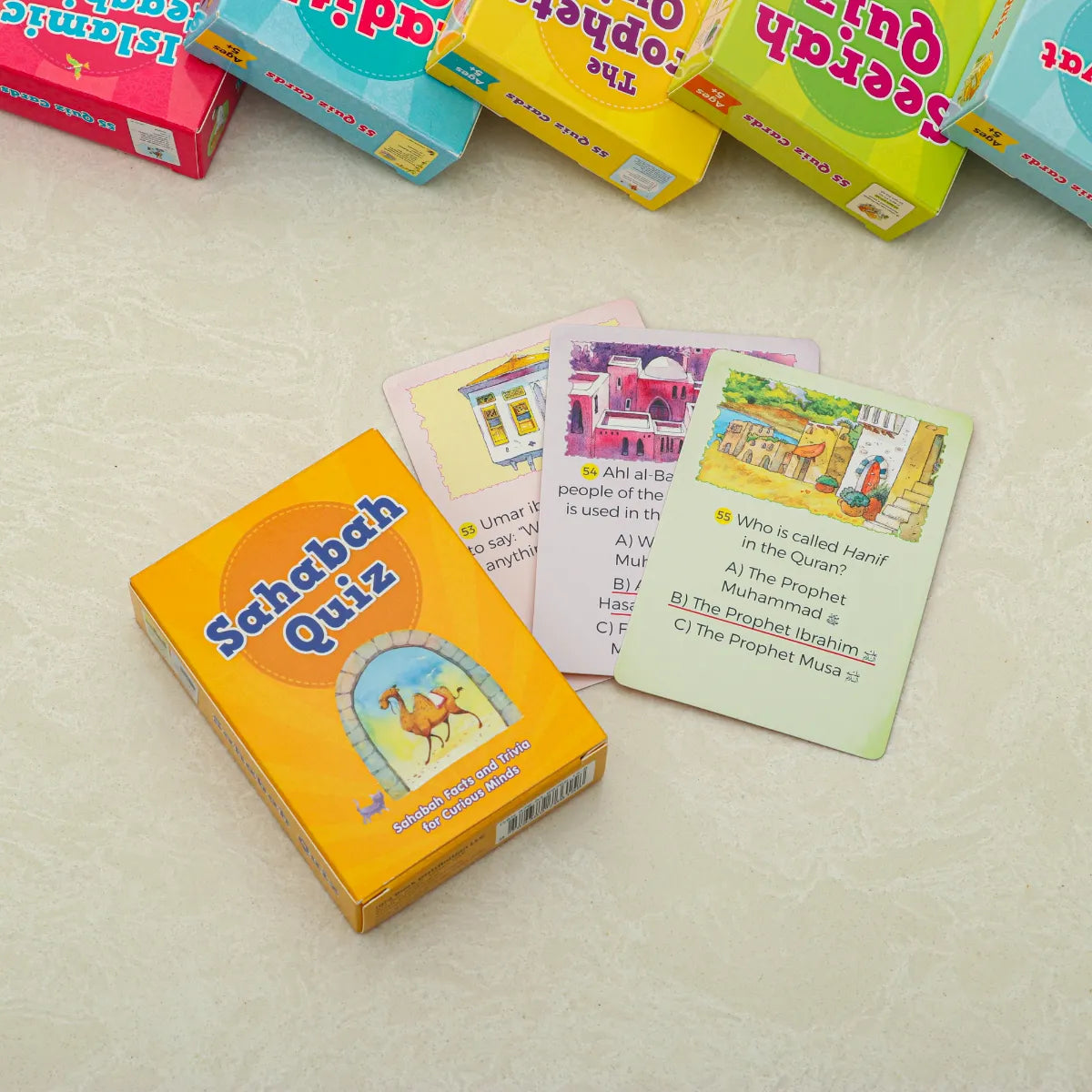 Close-up of Sahabah Quiz from Islamic Quiz Cards Set - My First Quiz Collection | 6 Pack, showing sample trivia cards for kids.