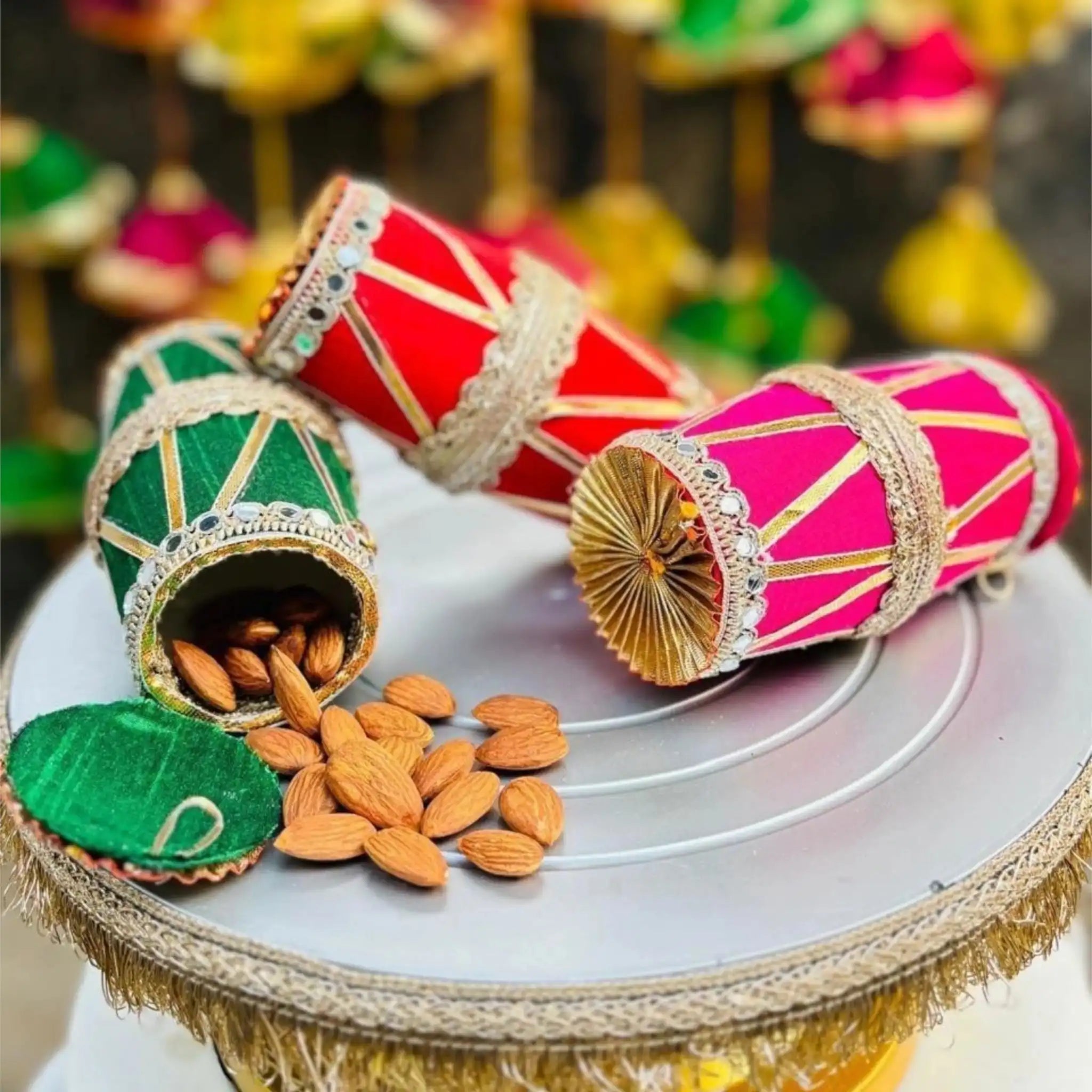 Handcrafted mini dholkis filled with premium dry fruits for Nikah gifting Main image