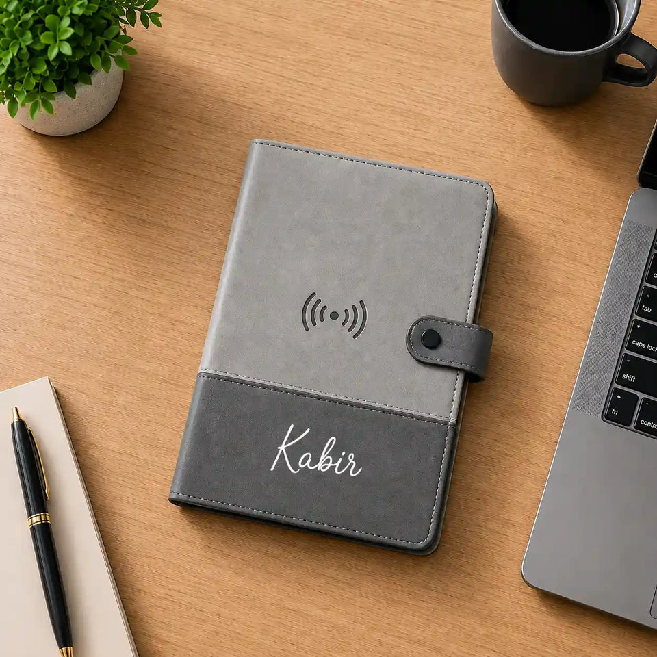 Nimble personalized power bank notebook with wireless charging