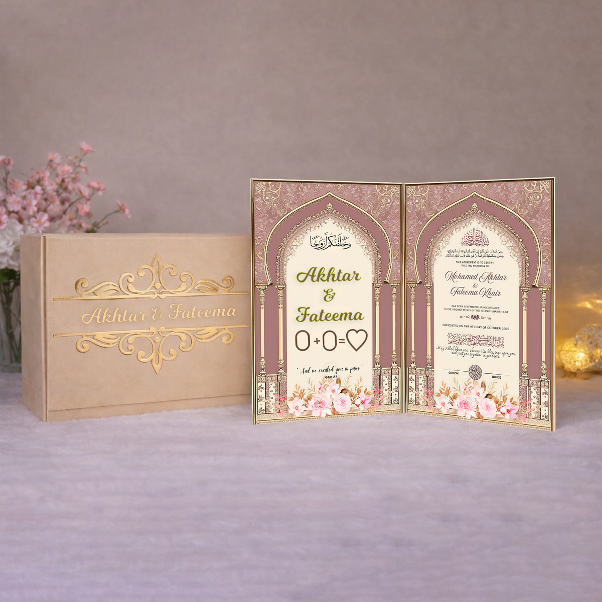Nikah Nama Hamper with floral design and gold accents