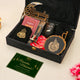 Noor Al-Ramadan Gift Box - Ramadan Gift Box | Essentials featuring tasbeeh, hijab, candle, and Ayatul Kursi frame in a black velvet box.