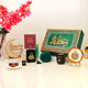 Ramadan Gift Box Noor Al-Ramadan with Islamic essentials like tasbeeh, hijab, and candle in a premium green box for religious celebrations.