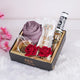 EID gift hamper with hijab, jewelry, and flowers
