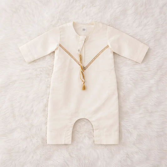 Offwhite Thobe Romper for Baby Boys