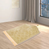 Offwhite Dome Janamaz with soft velvet texture placed in a modern prayer room. Dome-shaped design ideal for daily Islamic prayers.