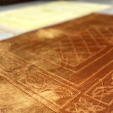 Detailed texture of golden brown Janamaz from the Rectangle Couple Janamaz Set, showcasing premium fabric and elegant design.