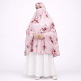 Pink floral prayer Makhana from Sajdah Serenity Hamper – full length printed cotton namaz makhna with face veil, part of Islamic prayer gift set for women
