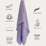 Mystic Lavender Hijabs with icons highlighting features like lightweight, wrinkle resistance, and easy styling in premium chiffon.