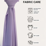 Mystic Lavender Hijabs with fabric care instructions including machine wash, hand wash, air dry, and low iron for easy maintenance.