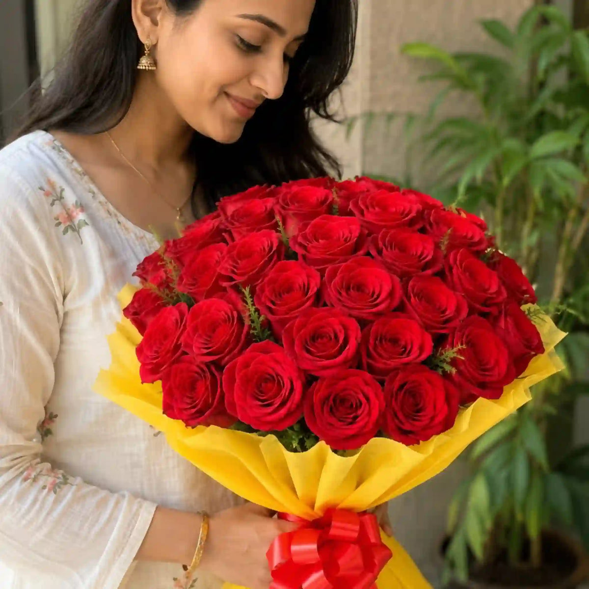 Passionate Bond Red Roses Bouquet — detail of the flowers and wrapping