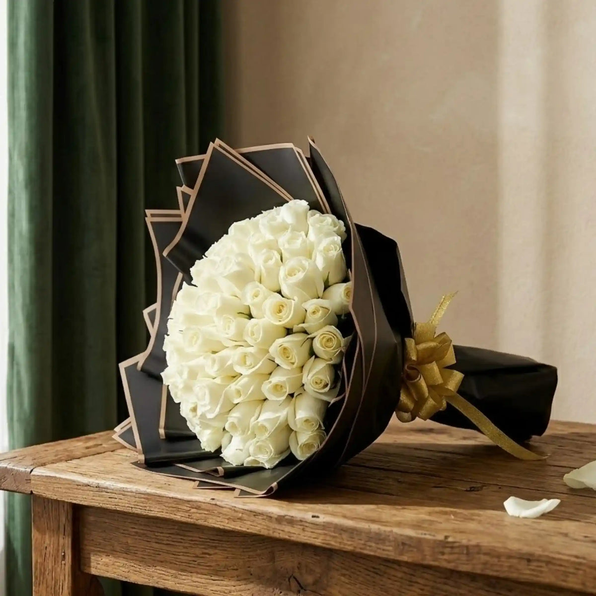 Peaceful White Roses Bouquet — full bouquet view
